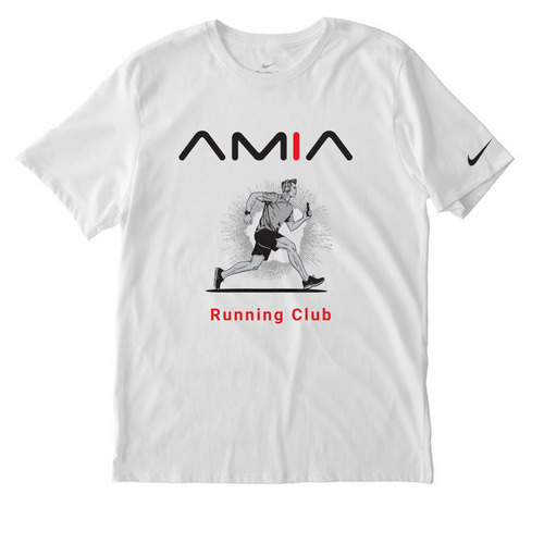 AMIA Running Club, a White Nike Dri-FIT Jersey Blend Performance Tee