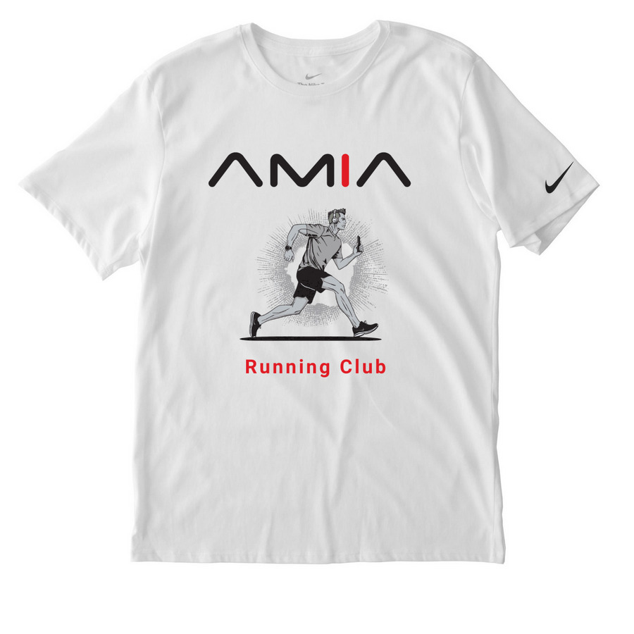 AMIA Running Club, a White Nike Dri-FIT Jersey Blend Performance Tee