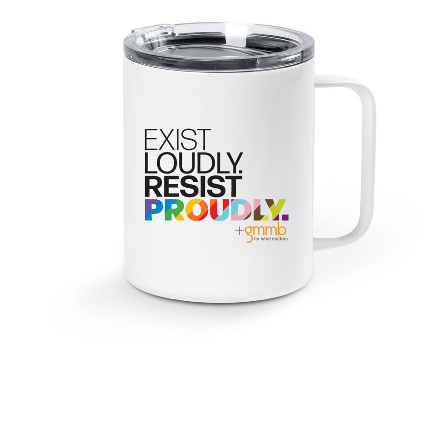 Exist Loudly (GMMB) ? Travel Mug, a White Stainless Steel Travel Mug