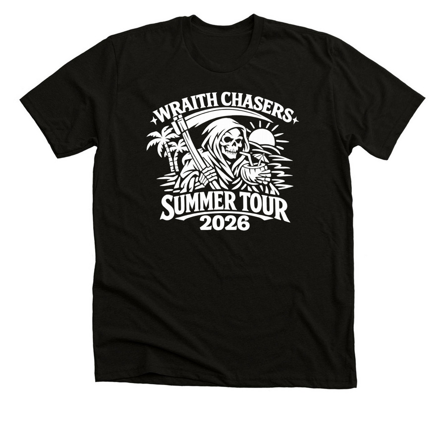 Wraith Chasers Summer Tour '26, a Black Heather Premium Unisex Tee