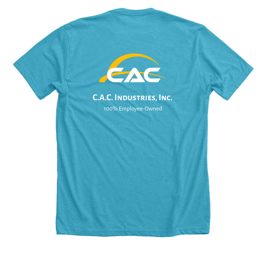 CAC Shirts/Hoodies with Front & Back Logo, a Heather Aqua Premium Unisex Tee (back-view)