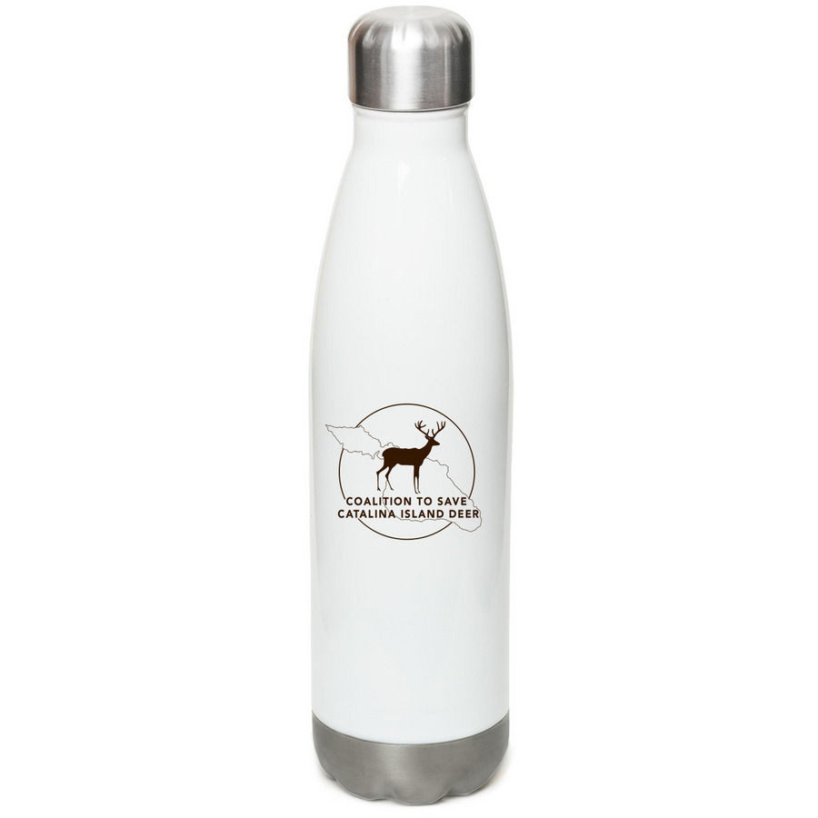 Coalition to Save Catalina Island Deer, a White Stainless Steel Water Bottle (back-view)