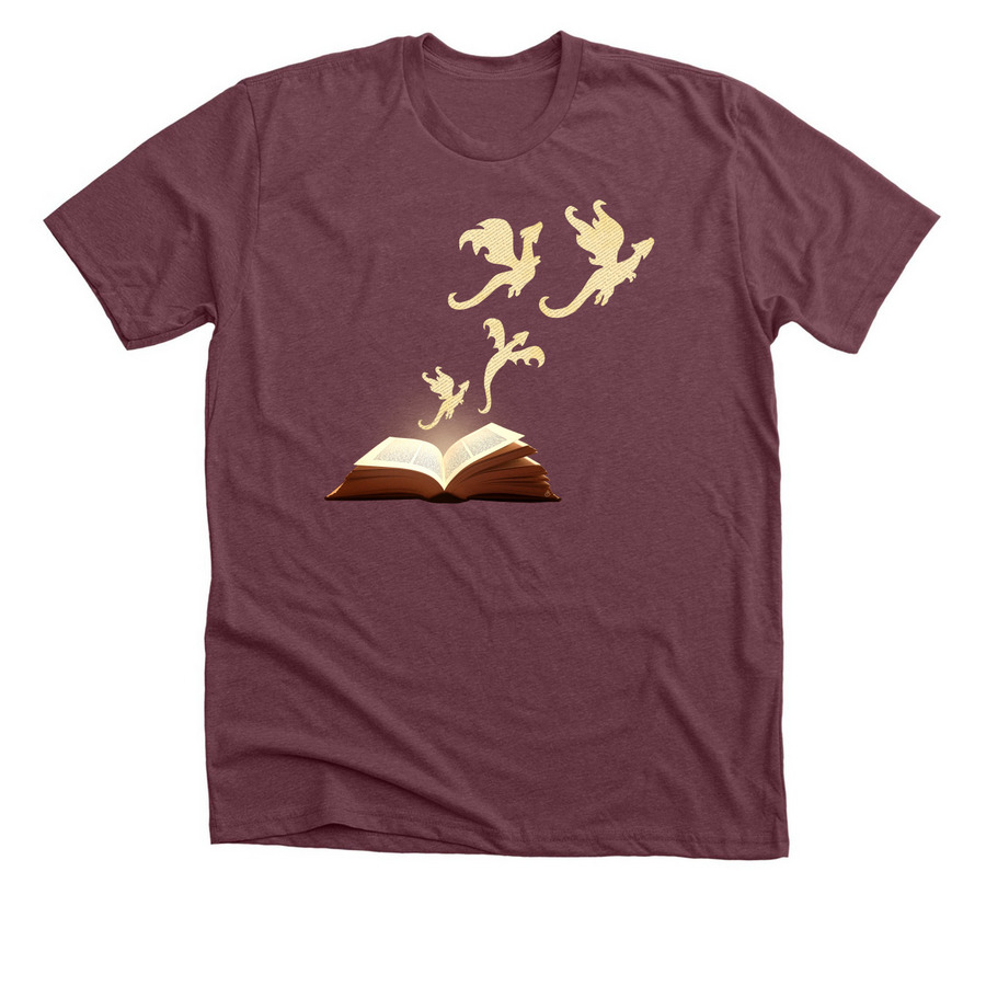 Book Dragons, a Heather Maroon Premium Unisex Tee