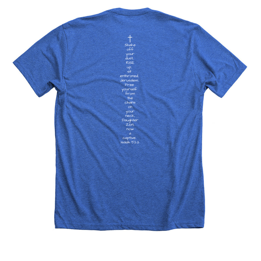 Bravely Rise OG&nbsp;, a Heather True Royal Premium Unisex Tee (back-view)