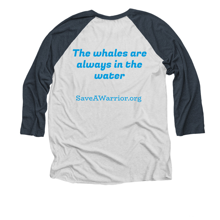 Whales, a Indigo and Heather White 3/4 Sleeve Baseball Tee (back-view)