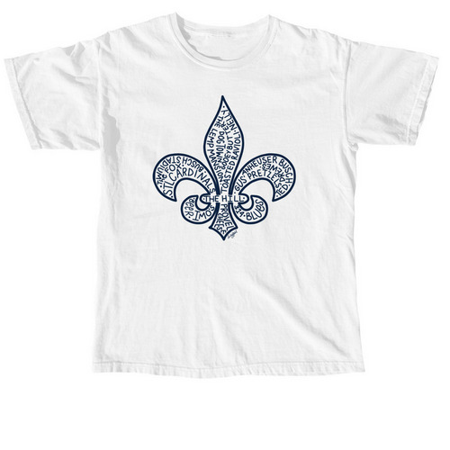 Fleur de Lis - St. Louis Words - Navy, a White Comfort Colors Unisex Tee