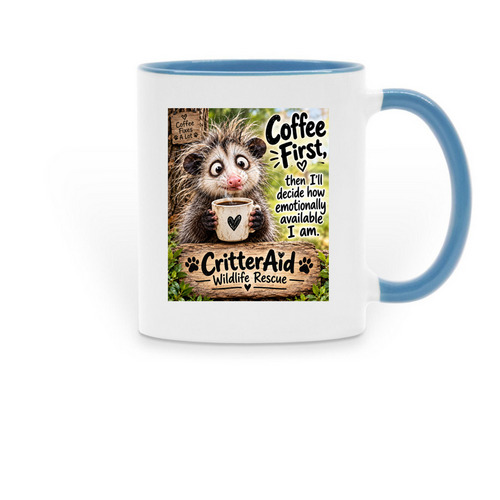 Coffee First, a Light Blue Two-Tone Ceramic Mug