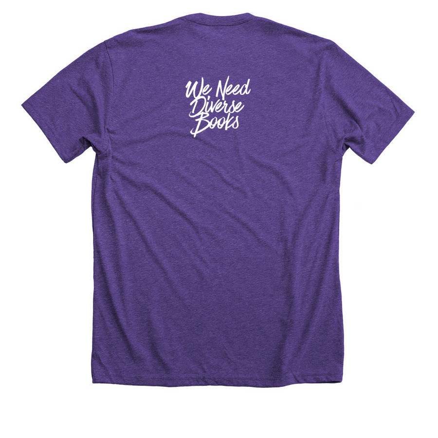 Books Save Lives, a Heather Team Purple Premium Unisex Tee (back-view)