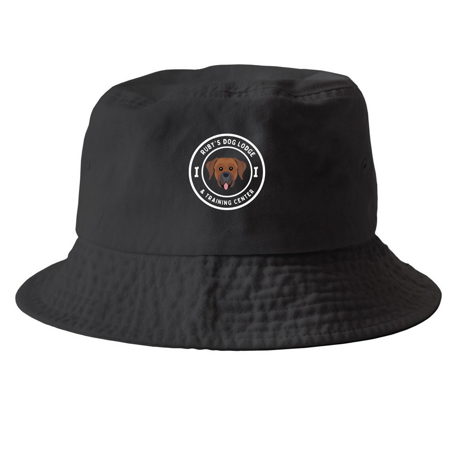 Ruby's Dog Lodge Logo Hat, a Black Printed Bucket Hat