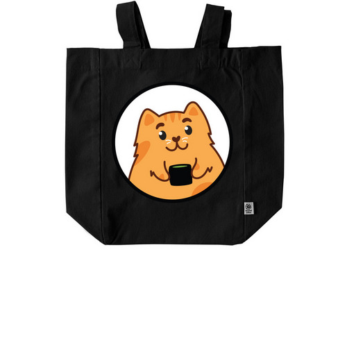 Catfe Tote, a Black Recycled Cotton Tote Bag