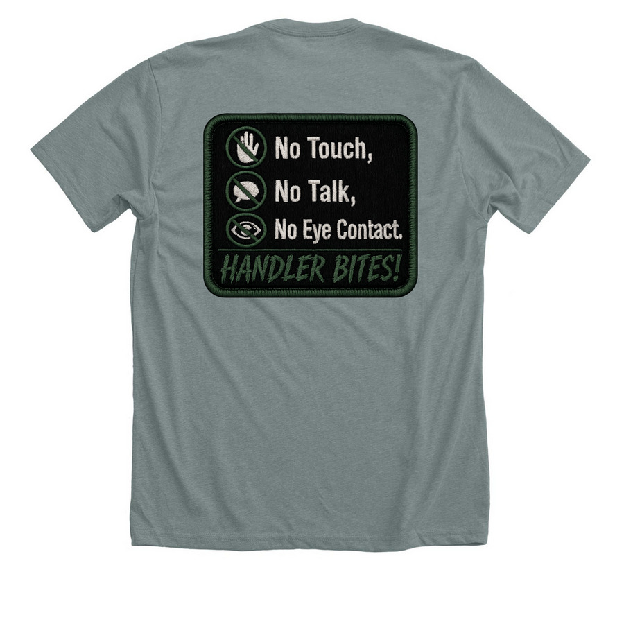 Handler Bites!&nbsp;, a Heather Blue Storm Premium Unisex Tee (back-view)