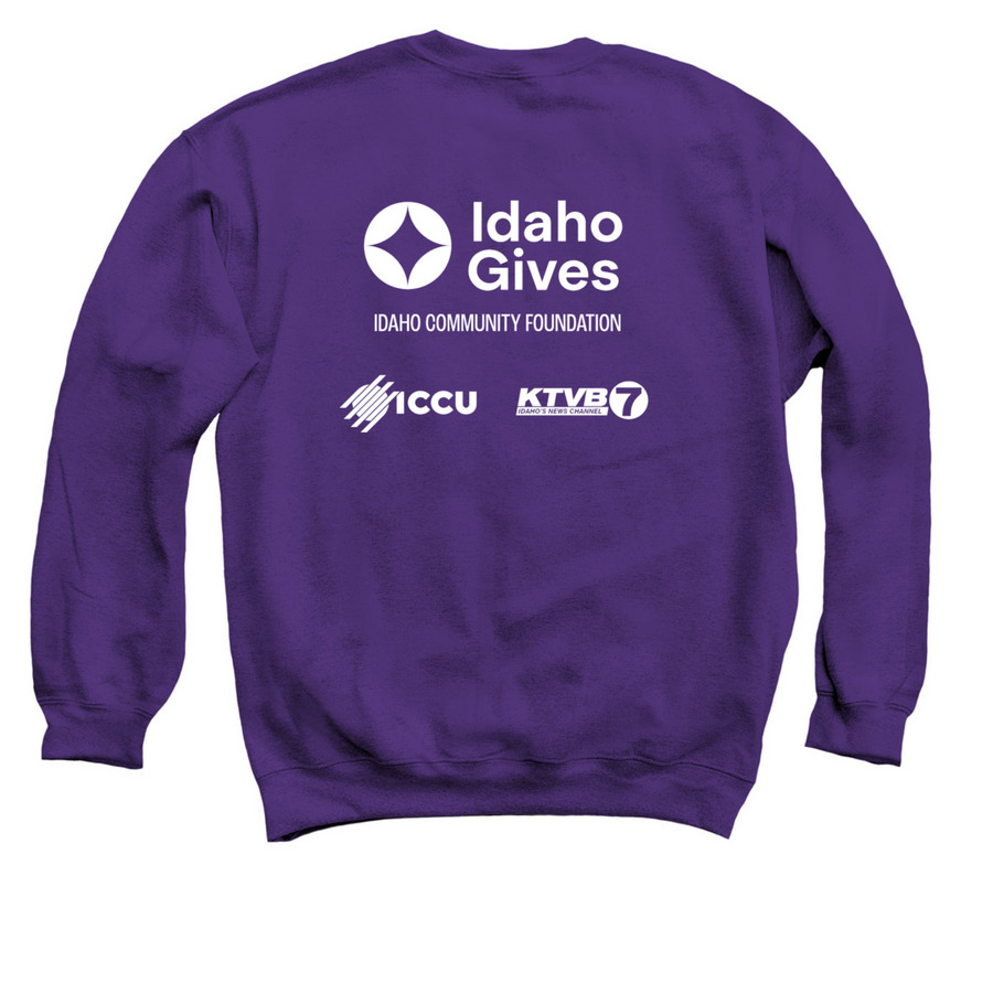 Idaho Gives 2026, a Purple Crewneck Sweatshirt (back-view)