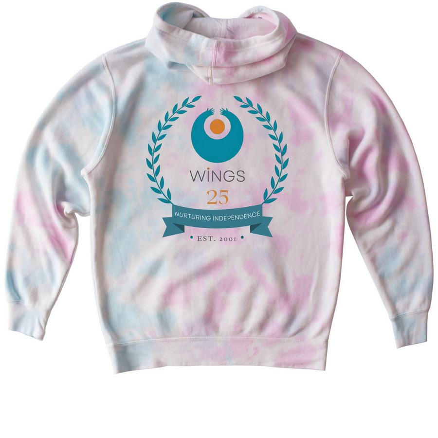 WINGS Youth Field Trip Hoodie, a Cotton Candy Youth Tie Dye Pullover Hoodie (back-view)