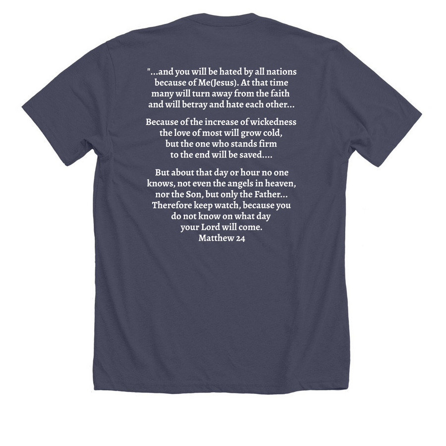 MHM Witness Wear, a Heather Midnight Navy Premium Unisex Tee (back-view)