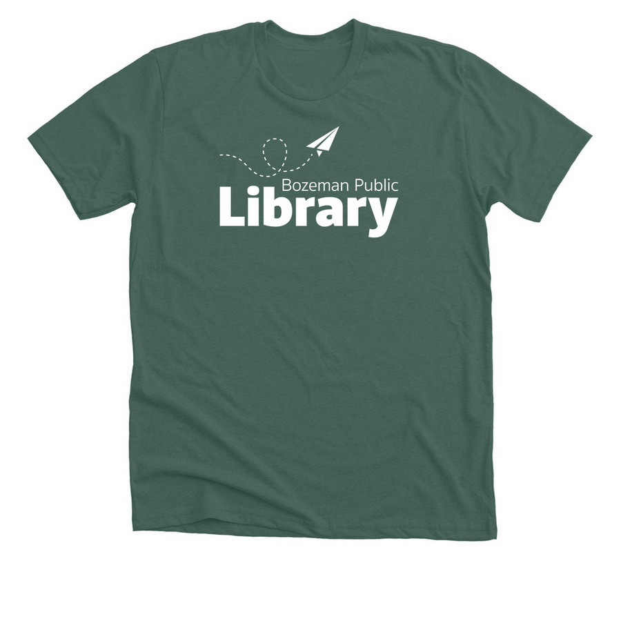 Support Bozeman Library, a Heather Forest Premium Unisex Tee