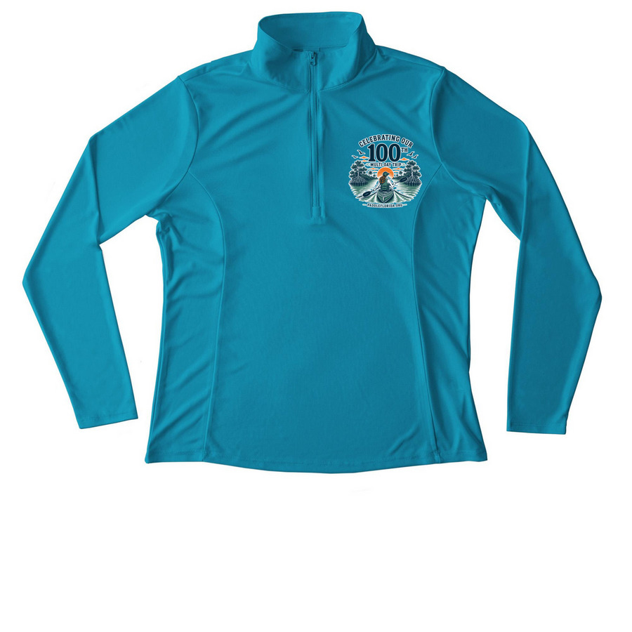 100 Trips ? Female Paddler, a Atomic Blue Women's Performance Quarter Zip Pullover