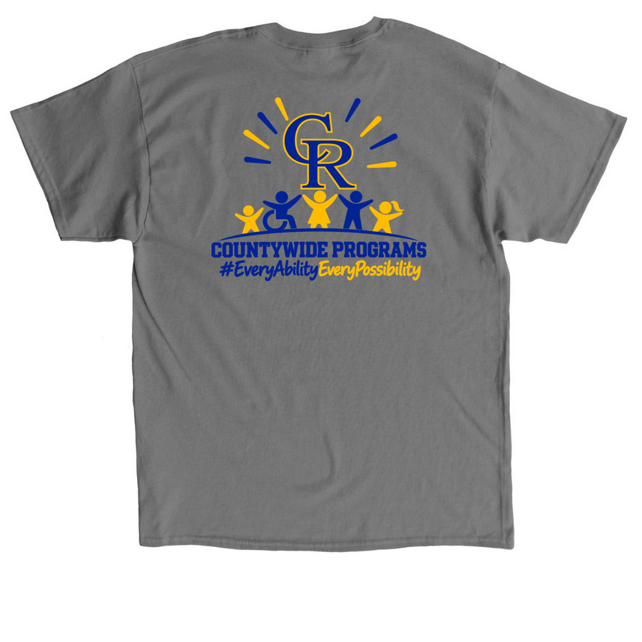 #EveryAbilityEveryPossibility, a Charcoal Classic Unisex Tee (back-view)
