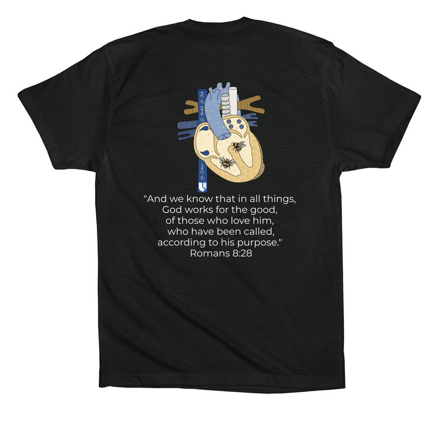 Owen Strong short sleeve w/ Romans 8:28 verse, a Vintage Black Premium Cotton Tee (back-view)