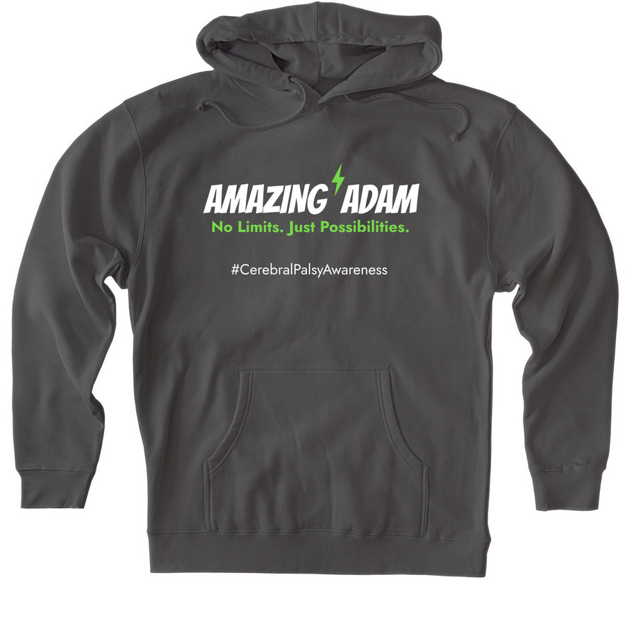 Amazing Adam's CP Awareness, a Charcoal Heavyweight Pullover Hoodie