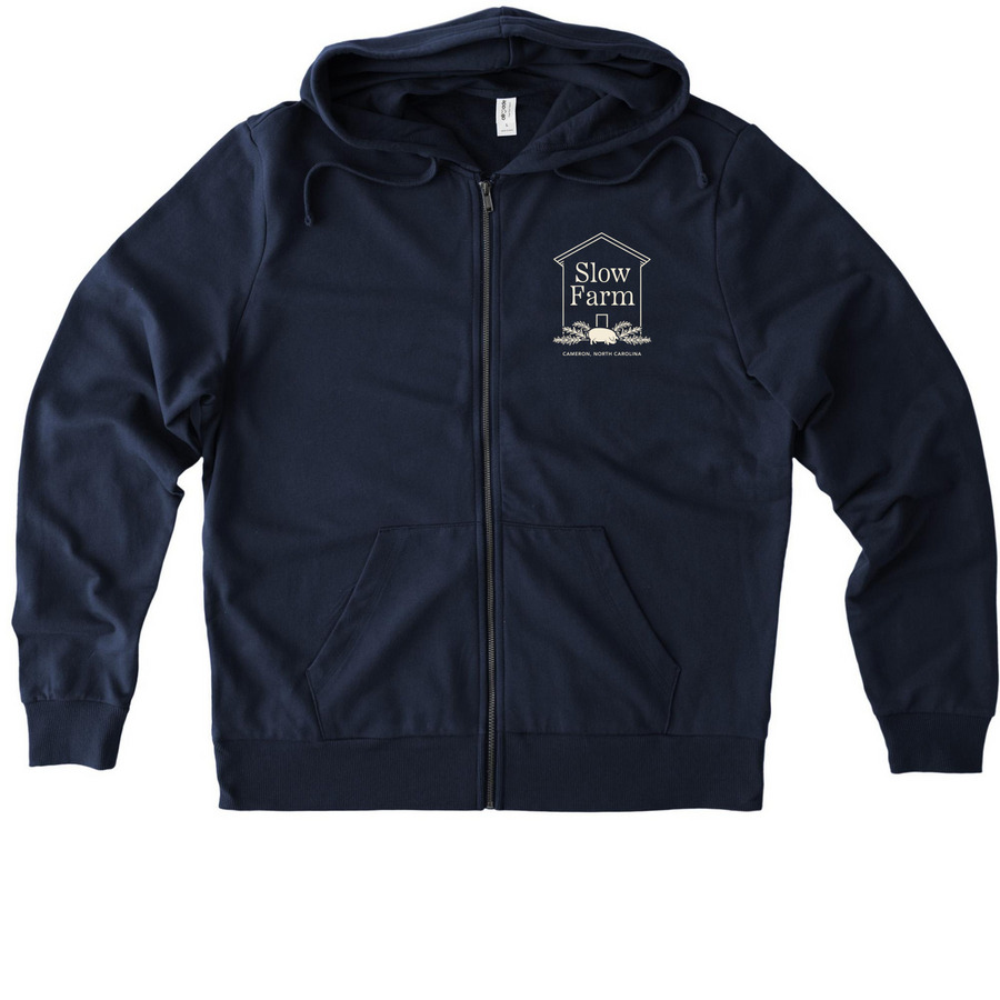 Slow, Wholehearted. (back graphic), a Night Sky Navy Allmade Organic French Terry Zip Up Hoodie