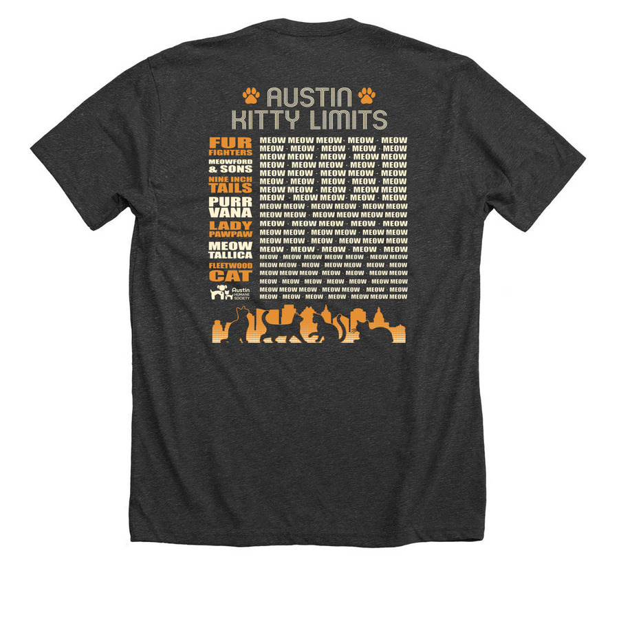 Austin Kitty Limits, a Dark Grey Heather Premium Unisex Tee (back-view)