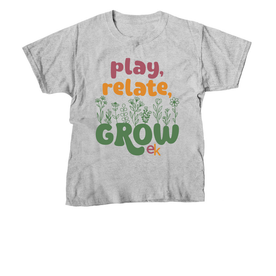 play, relate, GROW, a Sport Grey Youth Unisex Tee