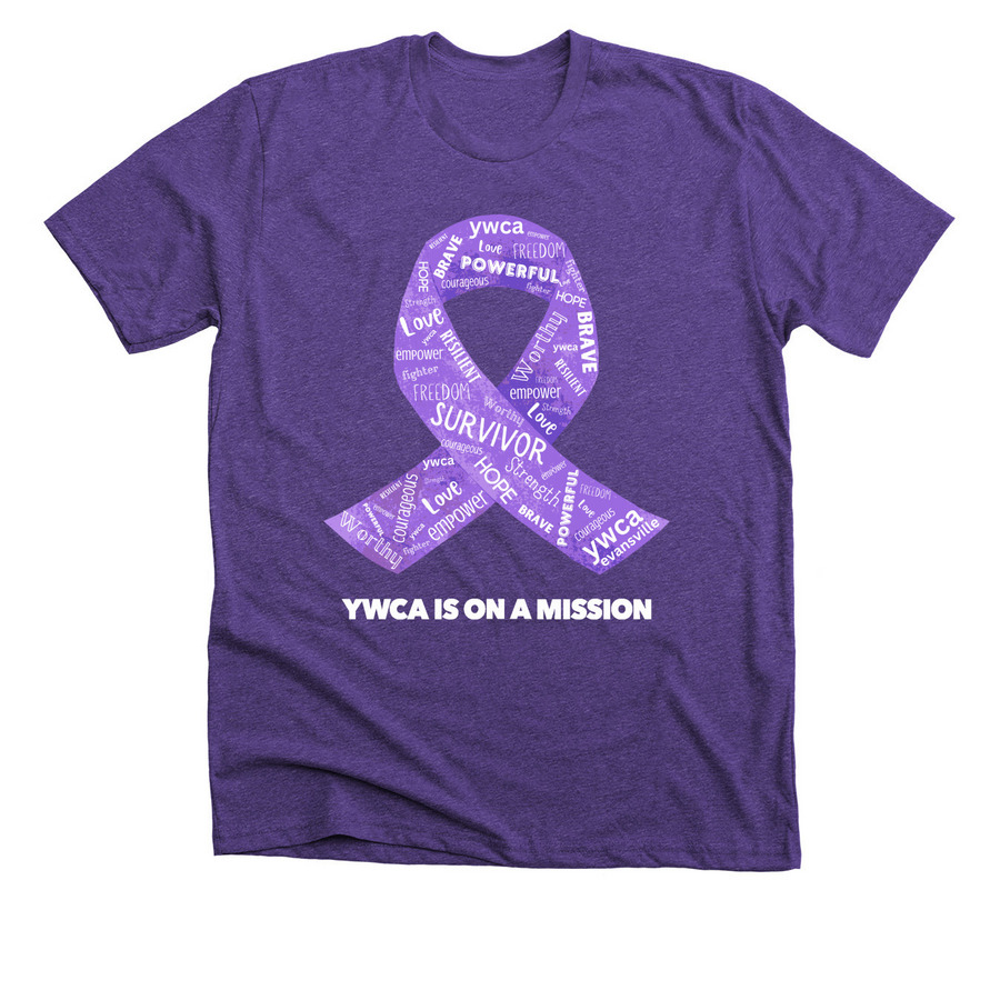 YWCA Evansville Domestic Violence Shirts, a Heather Team Purple Premium Unisex Tee