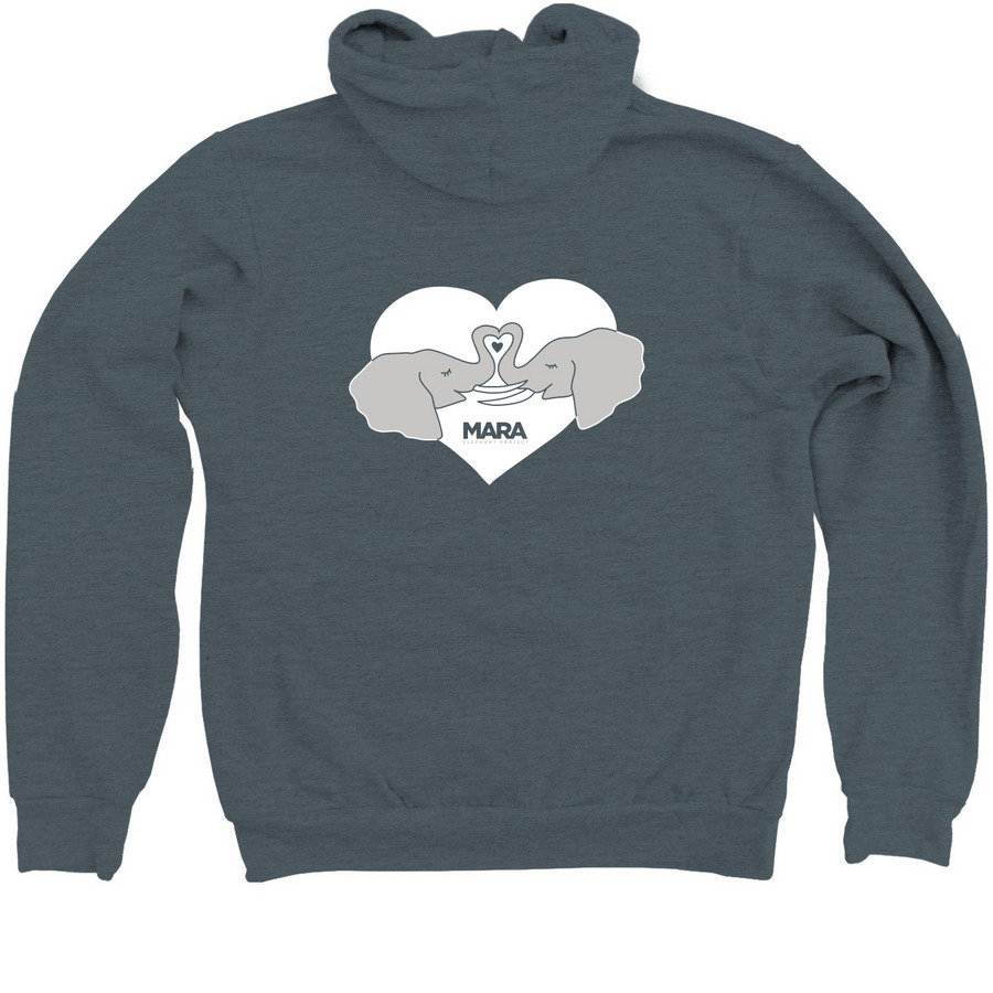 Why Do You Love Elephants?, a Heather Slate Zip Up Hoodie (back-view)