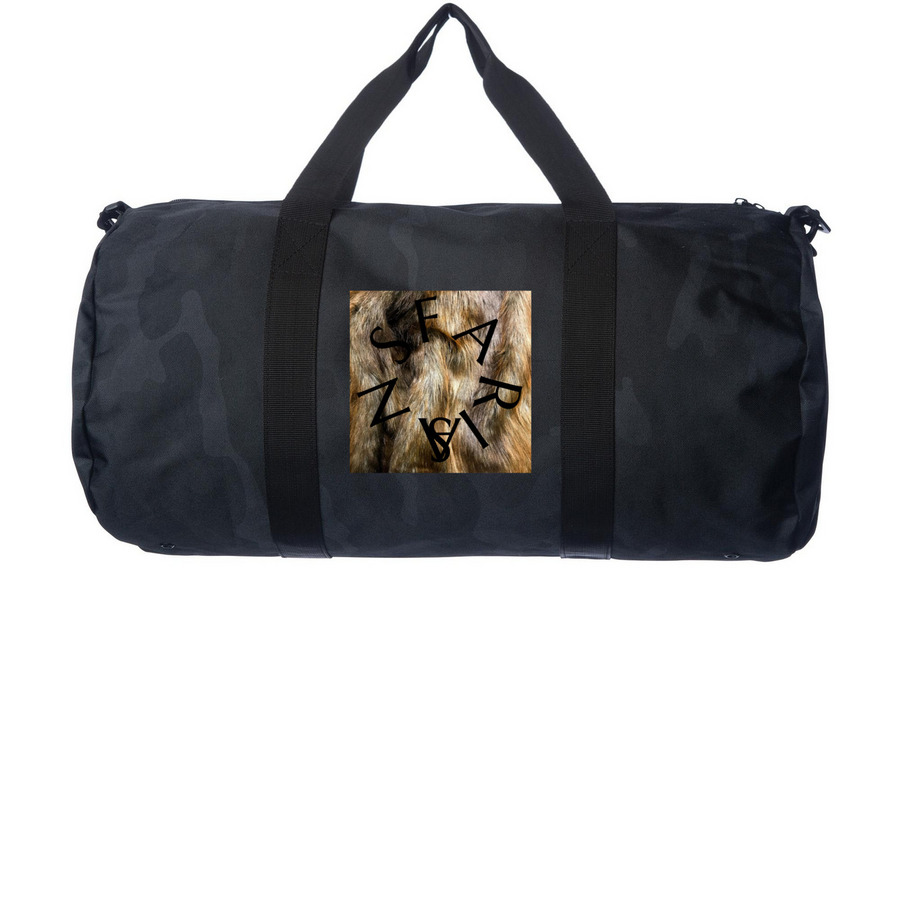 Wolf fur&nbsp;, a Black Camo Day Tripper Duffel Bag (back-view)