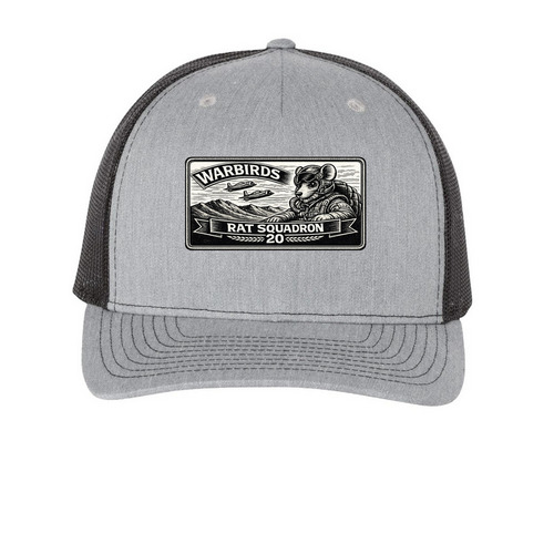Warbird Squadron 20 Cap, a Heather Grey/ Black Printed Five-Panel Trucker Cap
