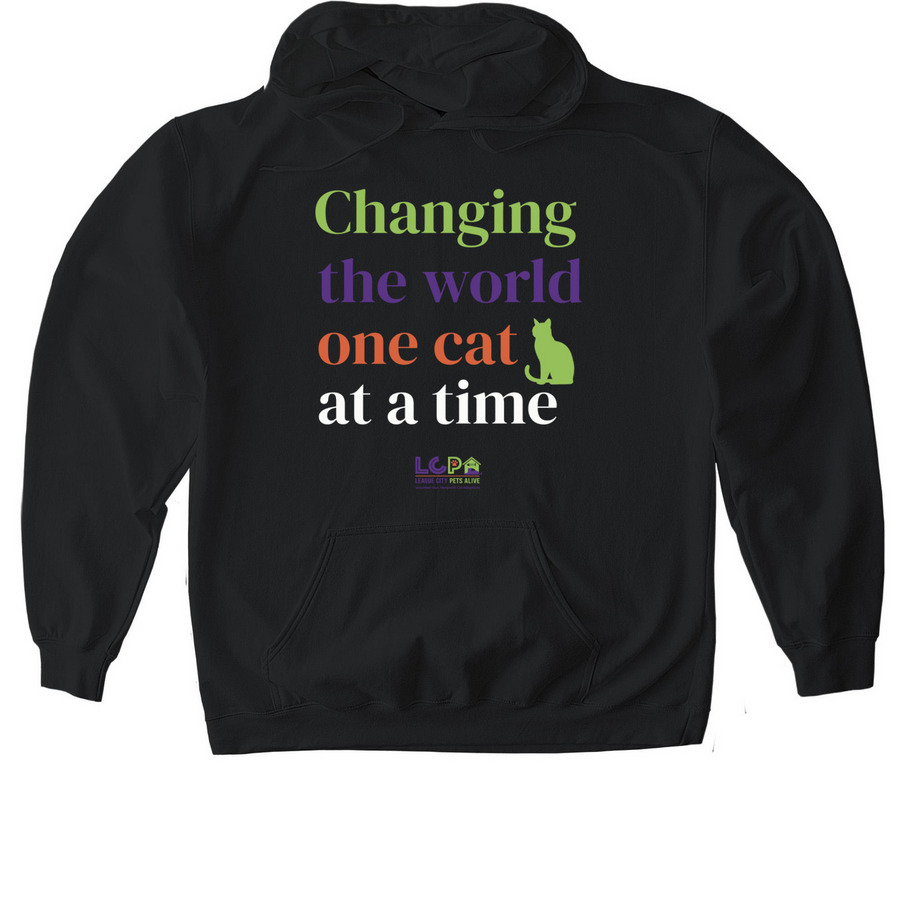 Changing the World One Cat at a Time Apparel, a Black Gildan Softstyle Pullover Hoodie