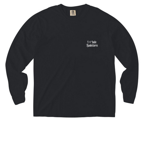 I Heart Indie Bookstores Long Sleeve, a Black Comfort Colors Long Sleeve Pocket Tee