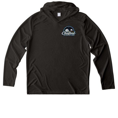 Chiefland Astrofest 2026 SUNSHIRTS, a Black UV Performance Long Sleeve Hoodie