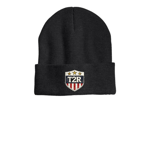 T2R Beanie, a Heather Charcoal Printed Cuffed Beanie