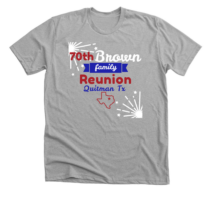 70th Brown Reunion, a Athletic Heather Premium Unisex Tee