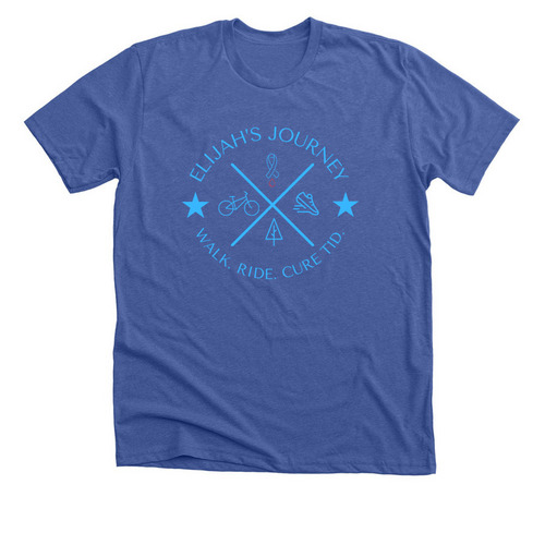 Elijah's Journey Light Blue Words Adult+Youth, a Solid True Royal Premium Unisex Tee