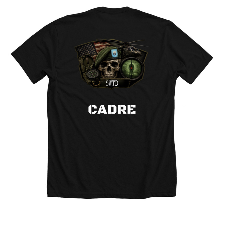 SWTD Cadre 7.0, a Solid Black Blend Premium Unisex Tee (back-view)