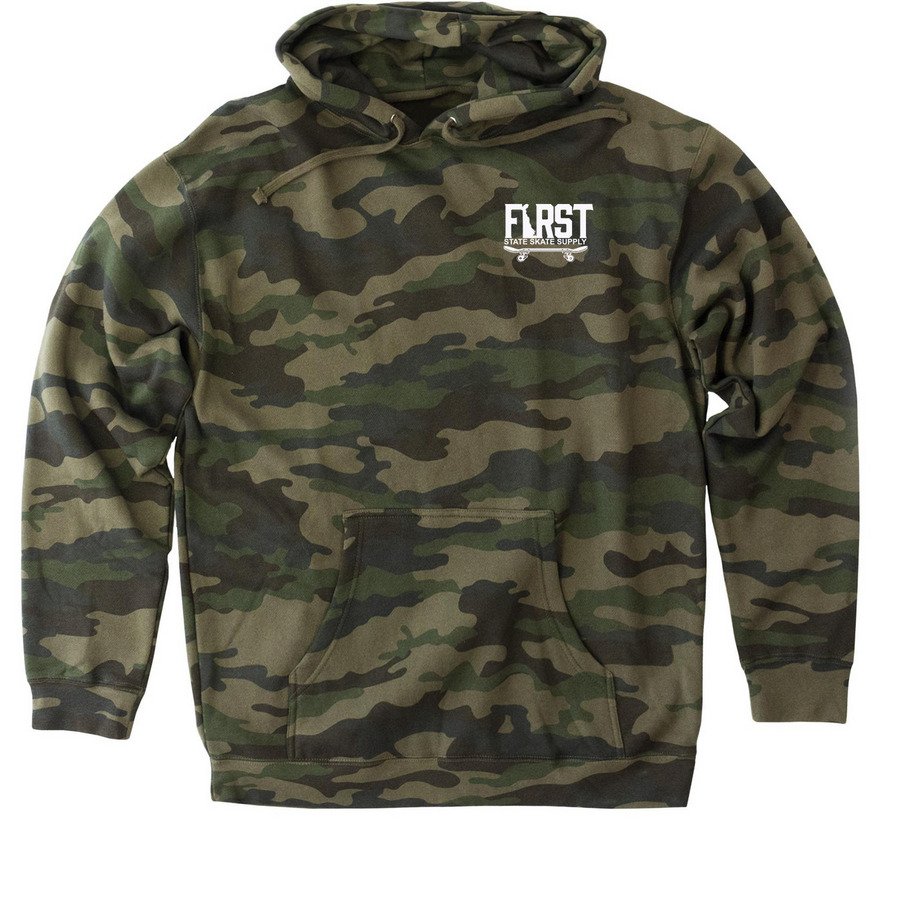 Skully Ratfink, a Forest Camo Heavyweight Camo Pullover Hoodie