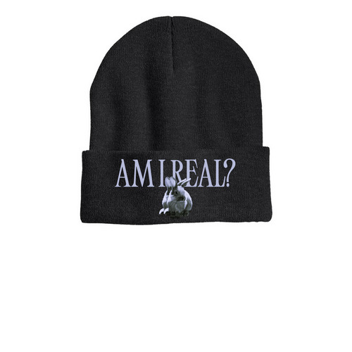 AM I REAL? Graphic Beanie, a Heather Charcoal Printed Cuffed Beanie