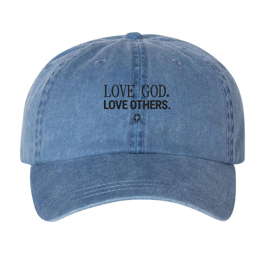 Love God Hat, a Royal Blue Printed Pigment Dye Baseball Cap