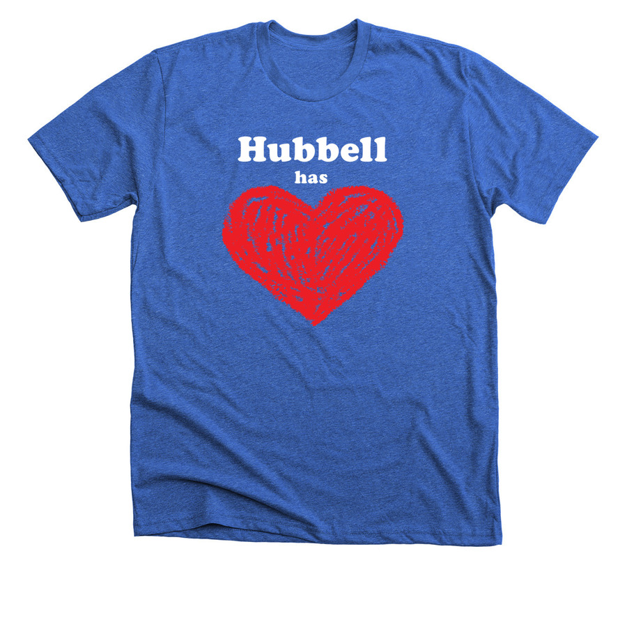 Hubbell Has Heart, a Heather True Royal Premium Unisex Tee
