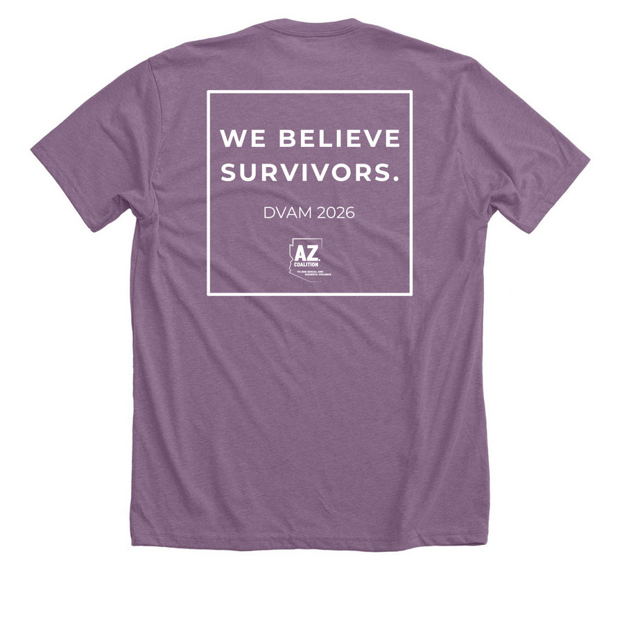 Domestic Violence Awareness Month, a Heather Purple Premium Unisex Tee (back-view)