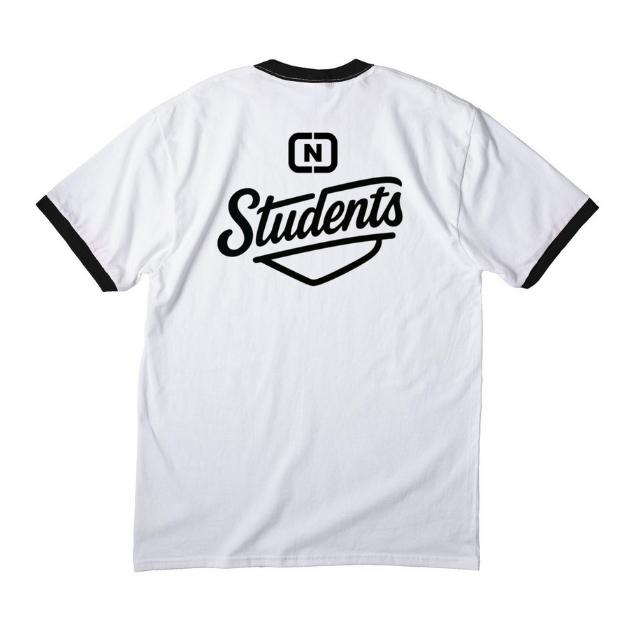Students: Young & Bold I, a White/ Jet Black Cotton Ringer Tee (back-view)