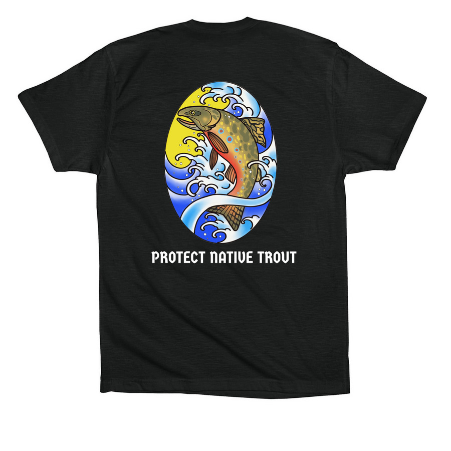 Protect Native Trout - Back Design Black, a Vintage Black Premium Cotton Tee (back-view)