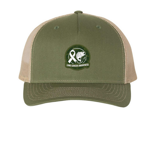 Breathe Strong Camo, a Army Olive Green/ Tan Printed Five-Panel Trucker Cap