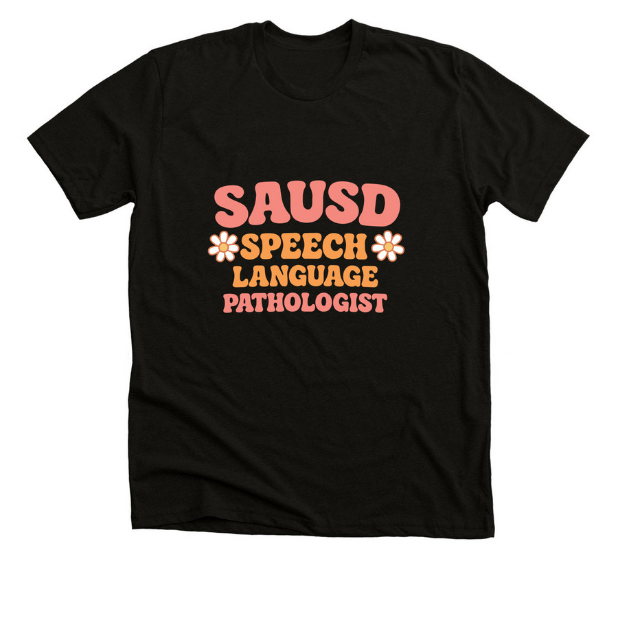 SAUSD SLP Groovy, a Black Heather Premium Unisex Tee