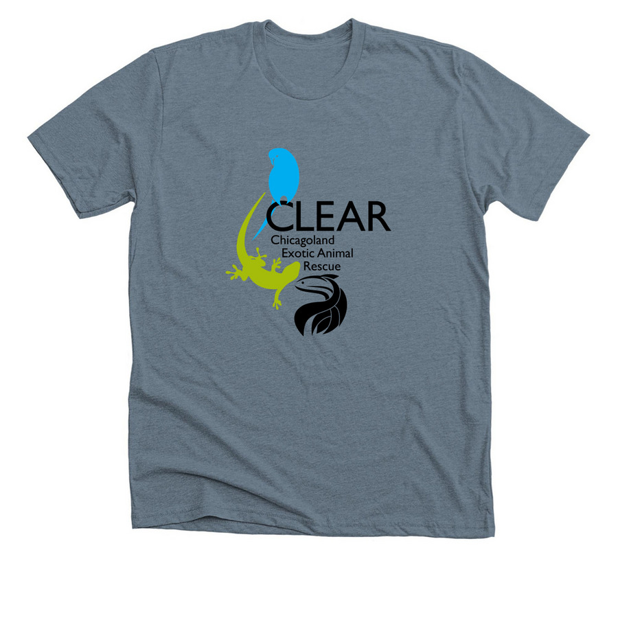 CLEAR Logo Shirt, a Heather Blue Storm Premium Unisex Tee