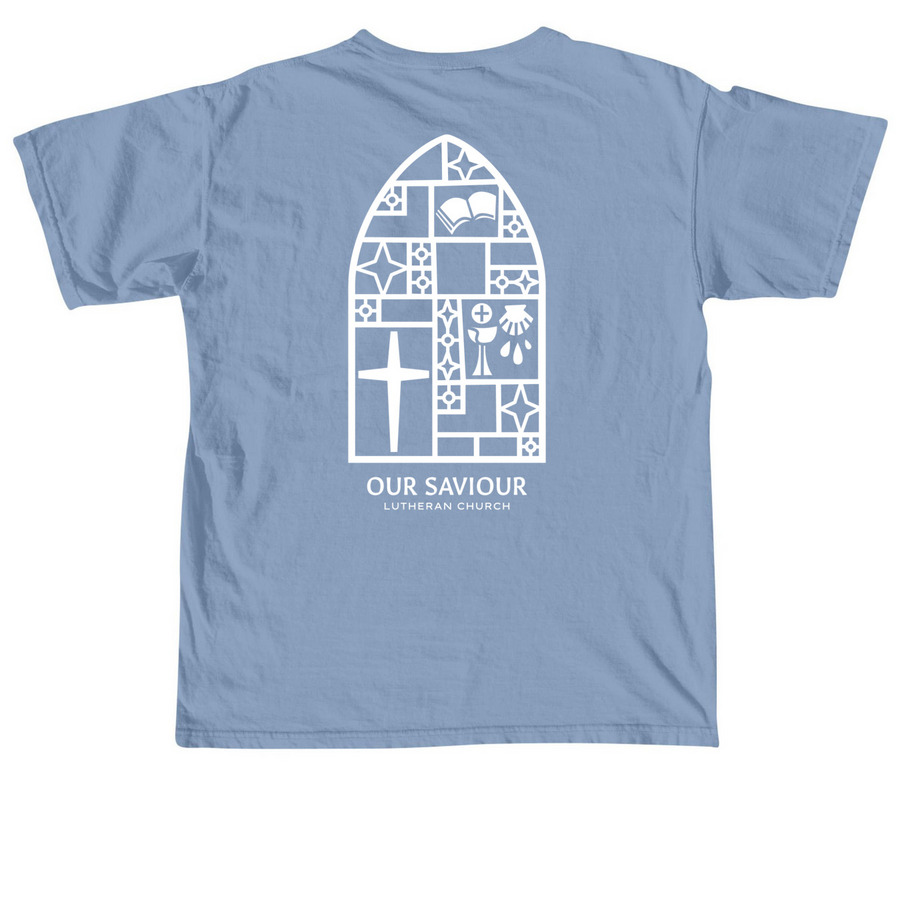 OSKC Centennial: Window T-shirt, a Washed Denim Comfort Colors Unisex Tee (back-view)
