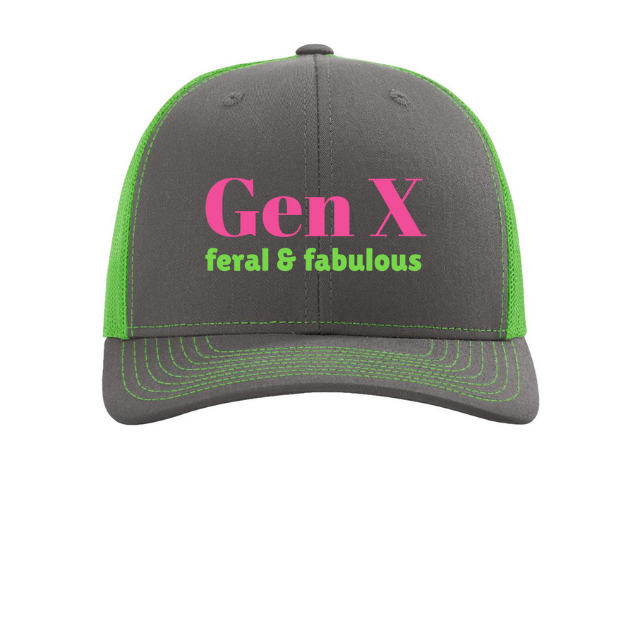 Feral hat, a Charcoal/ Neon Green Printed Snapback Trucker Cap