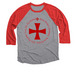 Non Nobis Domine, a Red and Premium Heather 3/4 Sleeve Baseball Tee